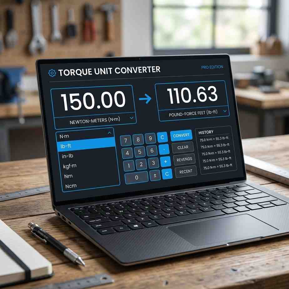 Professional online torque converter tool interface on laptop screen